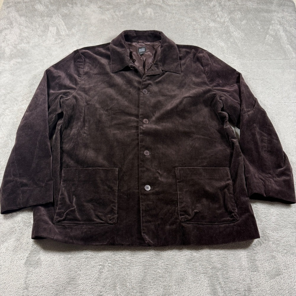 Eileen‎ Fisher Corduroy Chore Jacket Womens Large Brown Button Up Cotton Blend